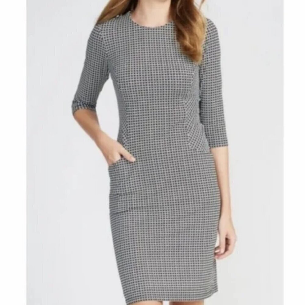 J. McLaughlin Black and White Catalyst Dress Geometric 3/4 Sleeve size Med